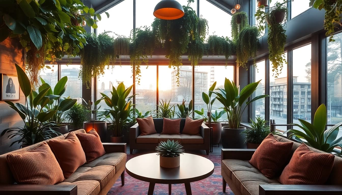 Enjoy the welcoming atmosphere at Meltz Social Club Madrid: with contemporary decor and vibrant greenery.