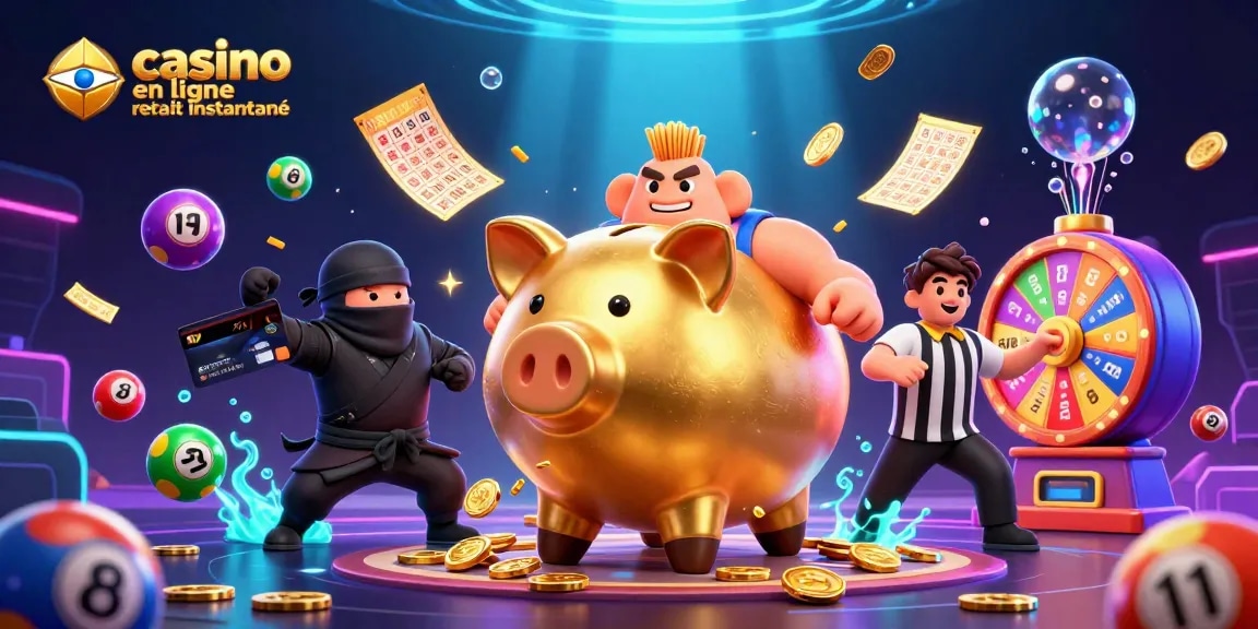 Expérience excitante aux casinos en ligne avec retrait instantané, illustration dynamique.