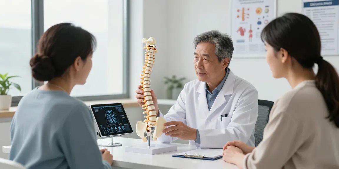 Understanding bel kayması ameliyatı during a consultation with an orthopedic specialist, showcasing patient engagement and treatment options.