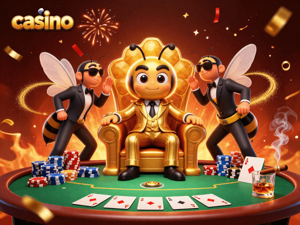 Casino scene with bumblebee mob boss and highlights of poker elements.