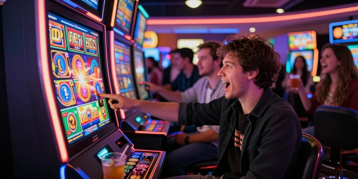 Engaging slot 5k gaming scene with player and vibrant casino atmosphere.