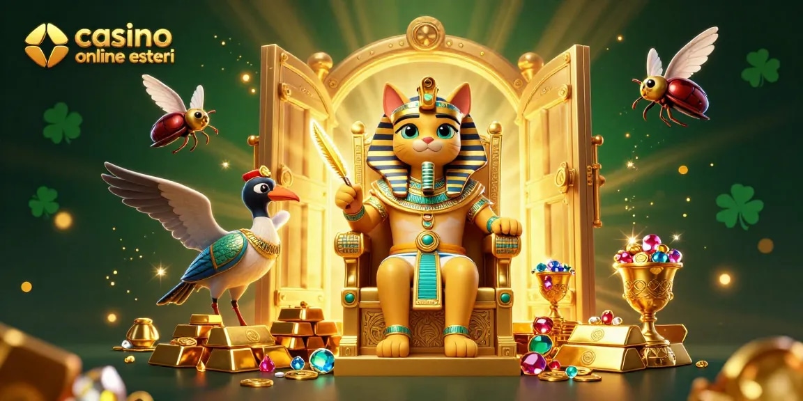 Gioca nei migliori casino online esteri con l'incanto di un faraone in un trono dorato.
