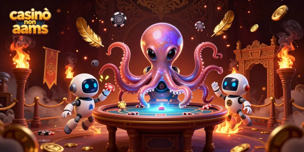 Immagine di casinò non AAMS con un polpo alieno e robot che giocano a poker in un'ambientazione sci-fi.