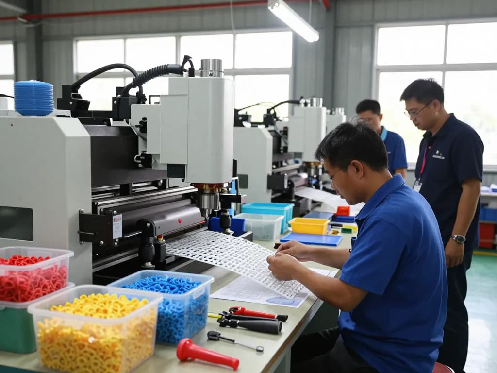 Skilled workers engaged in bóc ép plastic đan phượng manufacturing in a vibrant industrial facility, showcasing teamwork and craftsmanship.