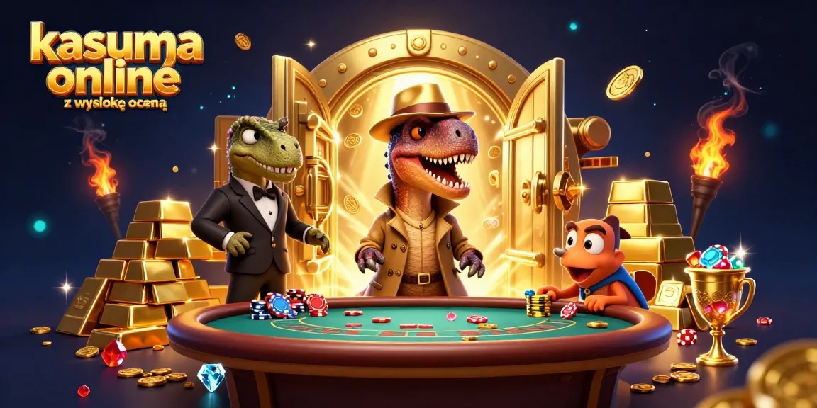 Kasyna online z wysoką oceną przedstawione w dynamicznej scenie z dinozaurami grającymi w blackjacka