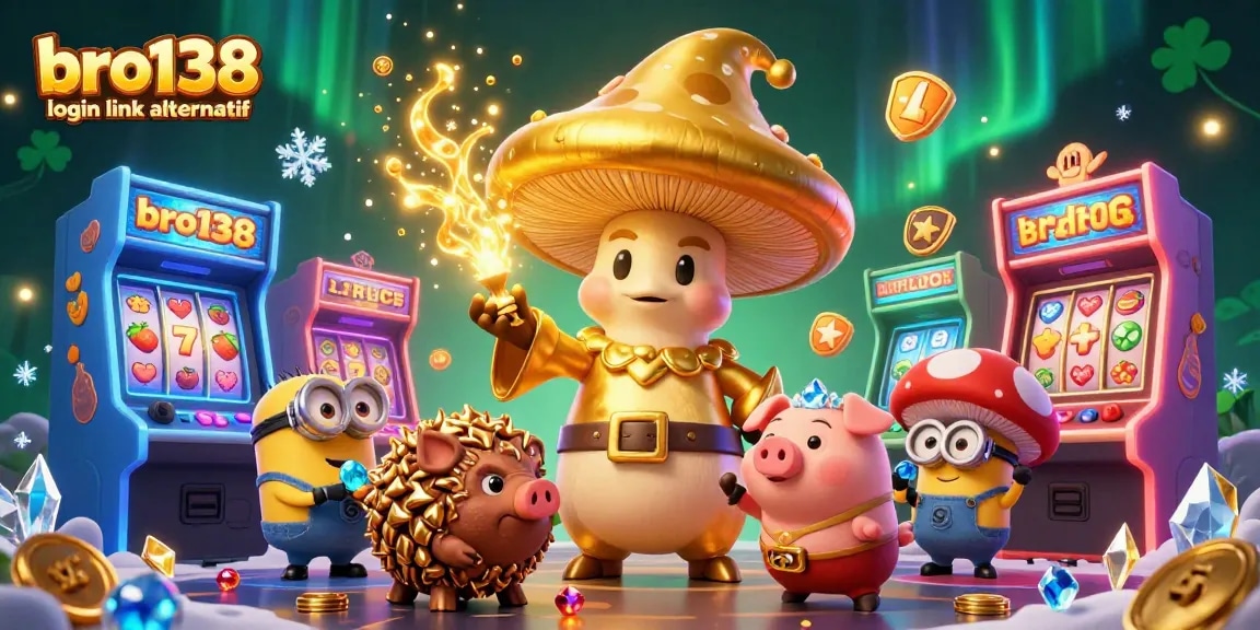 Engage with the vibrant casino world of bro138 login link alternatif, showcasing a magical scene filled with treasures and games.