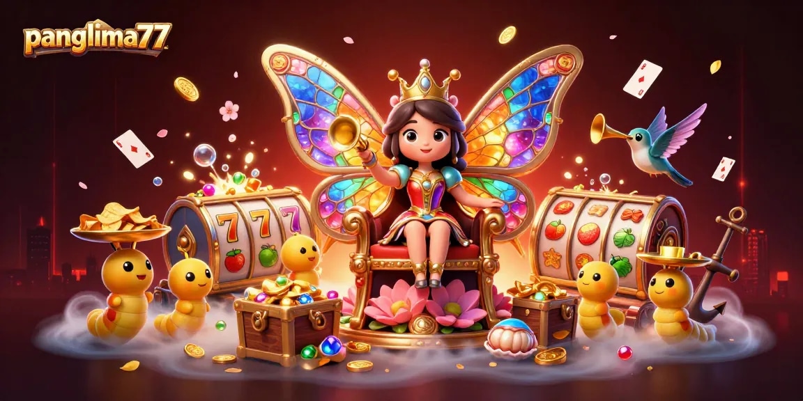 Panglima77 showcases a vibrant 3D casino scene with colorful characters and dynamic gaming elements.