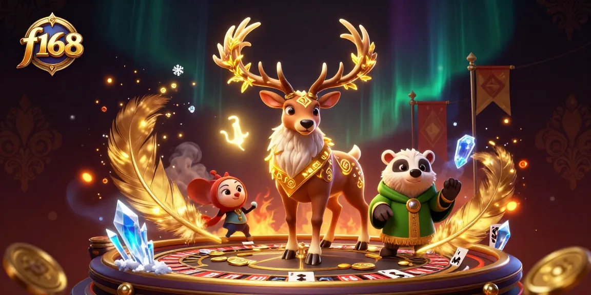 Experience the excitement of f168 with dynamic characters in a lively casino scene