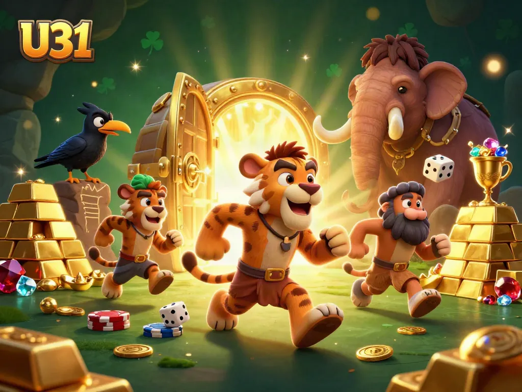 Engage in dynamic gameplay at U31, a prehistoric casino featuring vibrant 3D characters and treasures.