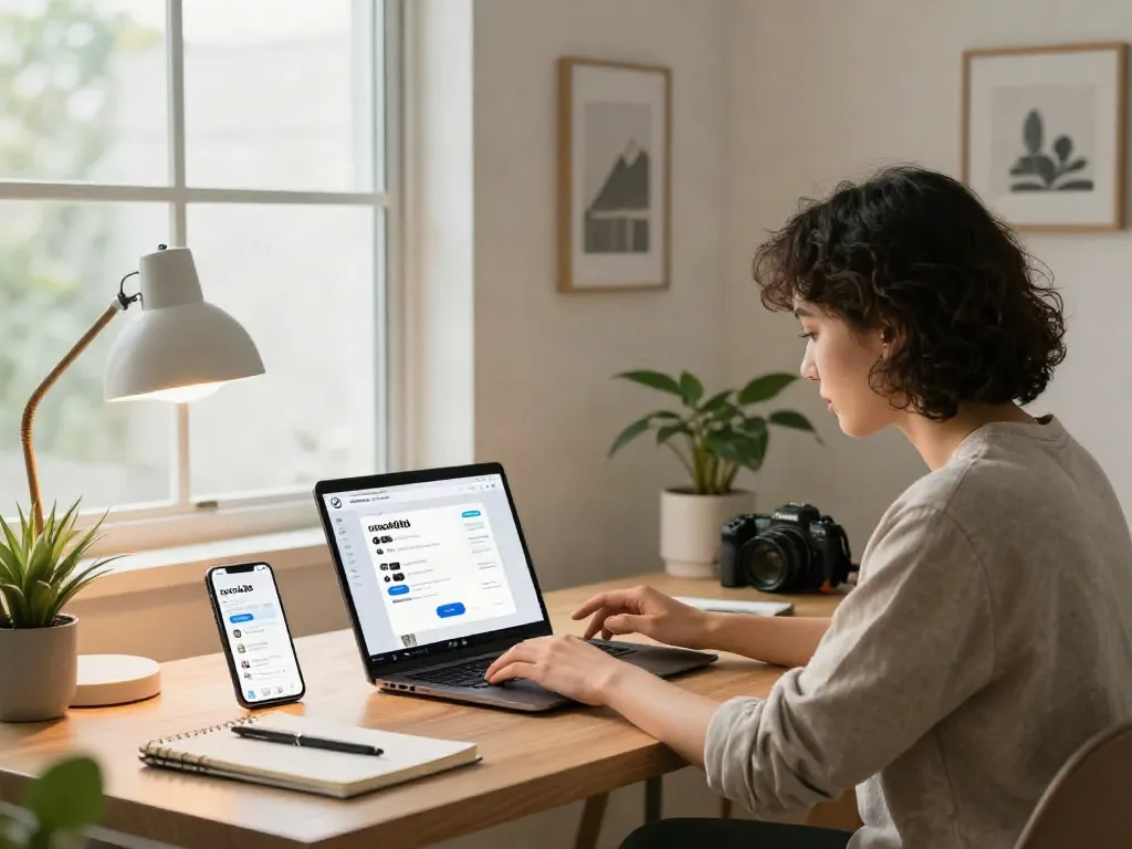 rokok88 login on an engaging e-commerce platform displayed on a modern laptop in a cozy home office.