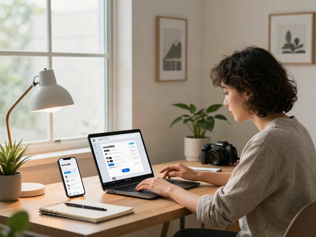 rokok88 login on an engaging e-commerce platform displayed on a modern laptop in a cozy home office.