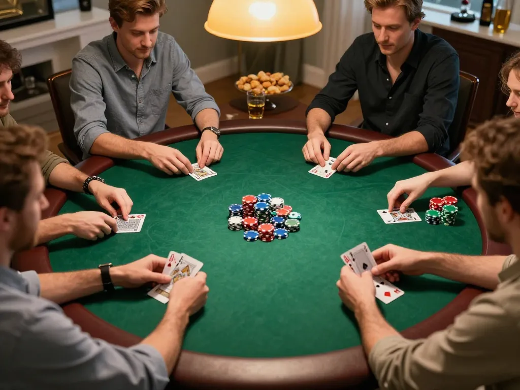 Experience competitive poker gameplay with da88vip players in a vibrant home setting.