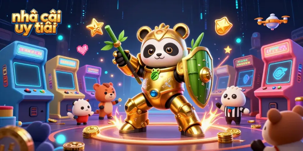 Engage in exhilarating gameplay with Nhà cái uy tín in a vibrant 3D illustrated casino arena.