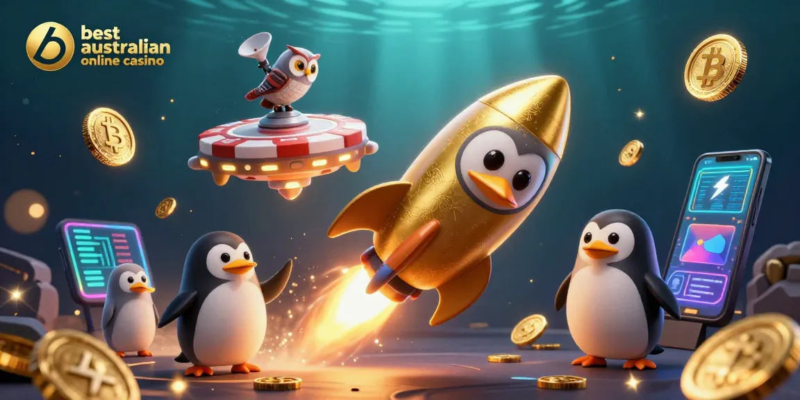 Experience the thrill of the best australian online casino as a golden penguin blasts through the cosmos.