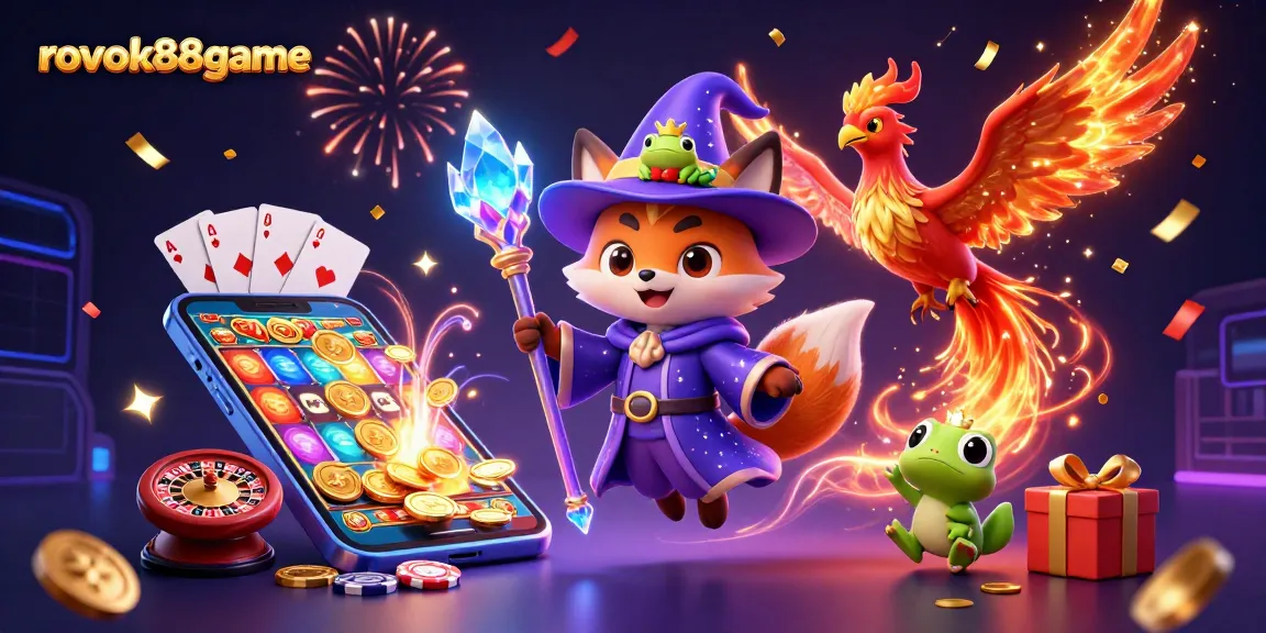 Engage with exciting slots at rokok88game, vibrant 3D fantasy illustration showcasing casino elements.