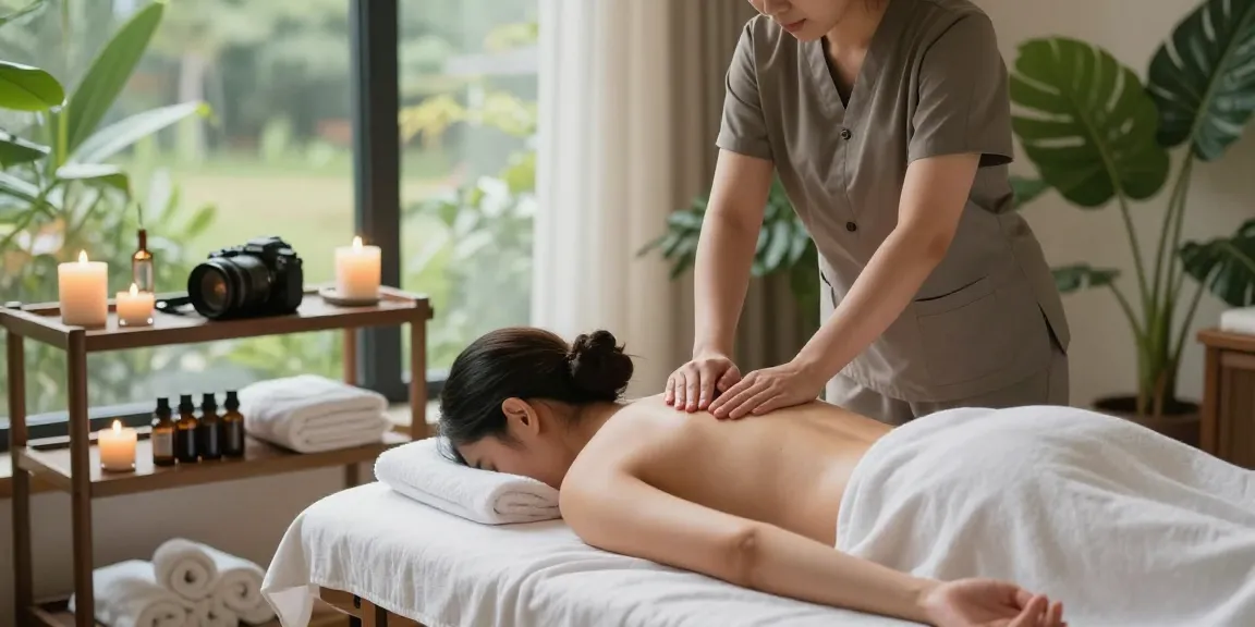 Relaxing 서울출장안마 session showcasing tranquil spa environment and skilled therapist.