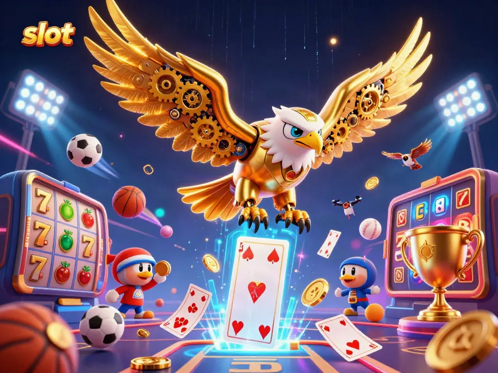 Menangkan hadiah besar dengan mesin slot berkilau dalam ilustrasi kasino yang dinamis.