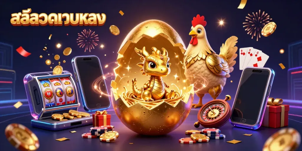 Experience the thrill of สล็อตเว็บตรง with a dazzling golden dragon and immersive casino elements.