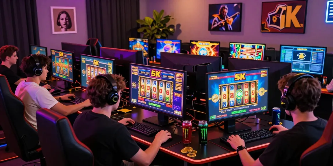 Engaging players immersed in slot depo 5k games at colorful digital gaming setup.