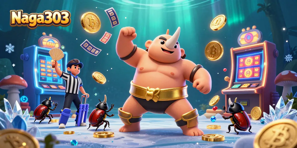 Naga303 engages players with vibrant slot action featuring a beetle champion and coins flying