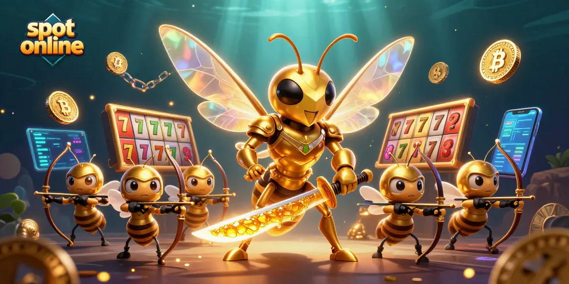 Experience thrilling slot online gameplay with 3D golden hornet and bee archers, all surrounded by crypto elements.