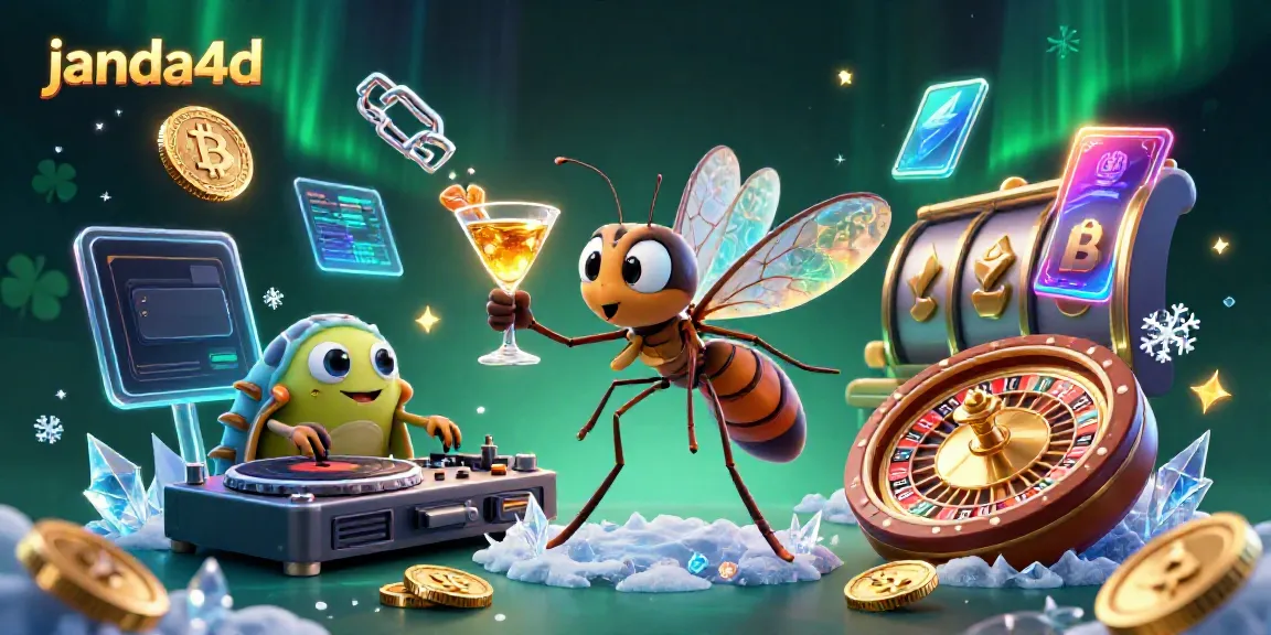 Permainan janda4d dengan simbol jackpot slot dan elemen cryptocurrency yang menarik.