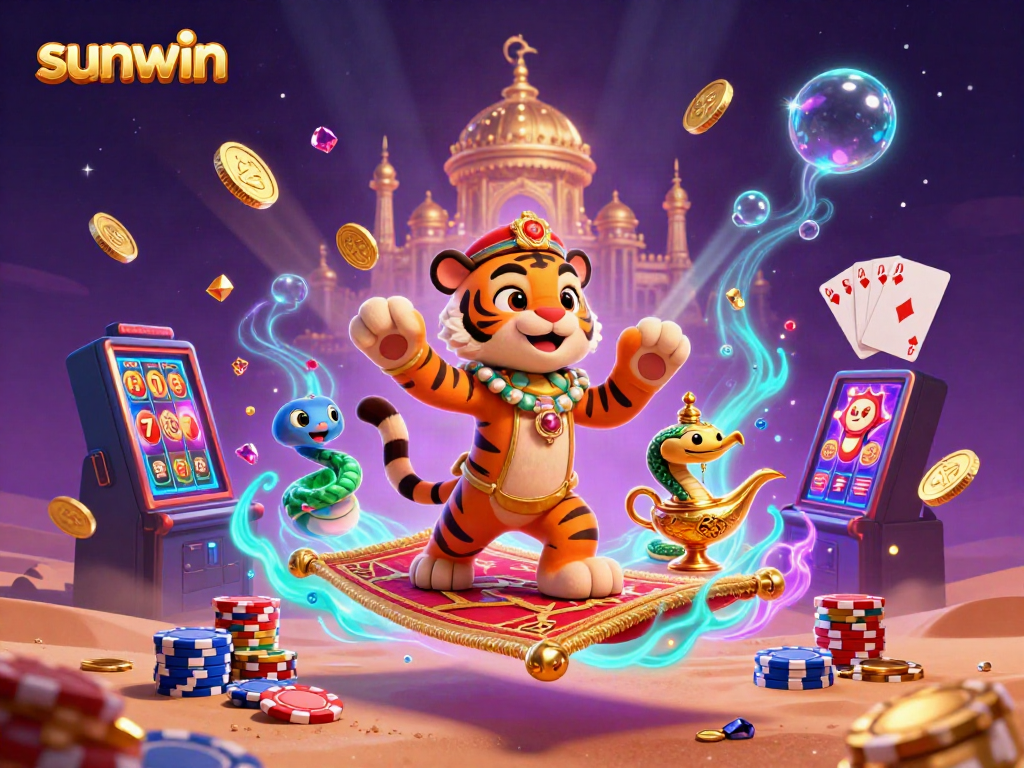 Experience the thrill of sunwin as the tiger sultan unveils jackpot magic in a dazzling casino scene.