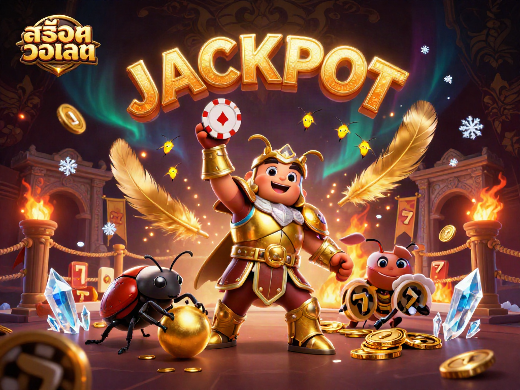 Enter the exciting world of สล็อตวอเลท as the victorious hercules beetle celebrates with poker chips.