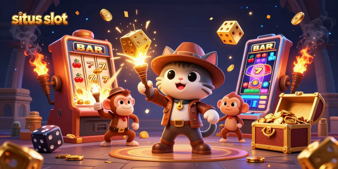 Experience thrilling winnings at situs slot with a dynamic 3D illustration of a cat archaeologist and treasure.