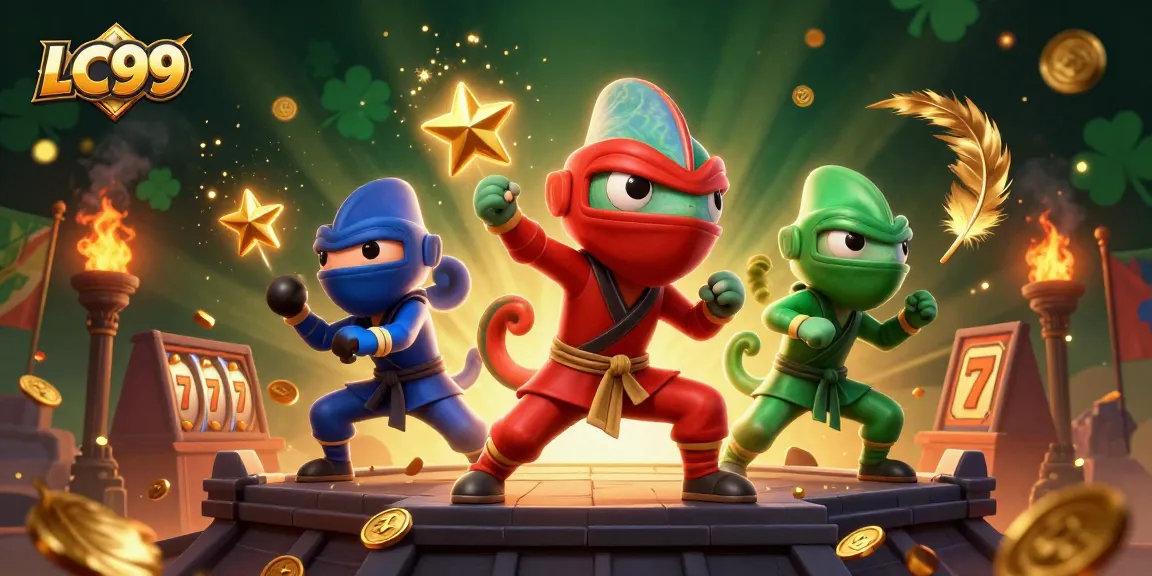 Experience thrilling gameplay with LC99's ninja chameleon team in an action-packed casino scene.