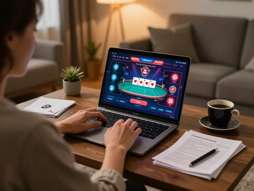 Win678 player enjoying online poker from home, highlighting strategic gameplay in a cozy setting
