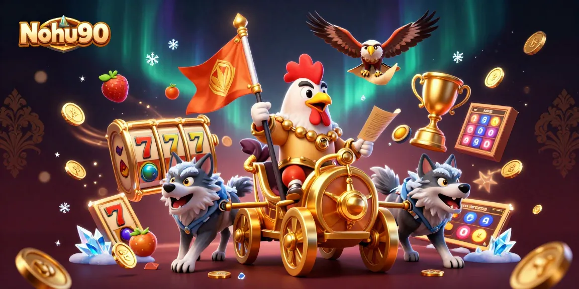 Nohu90 invites players to spin the reels and chase jackpots in a vibrant 3D casino scene.