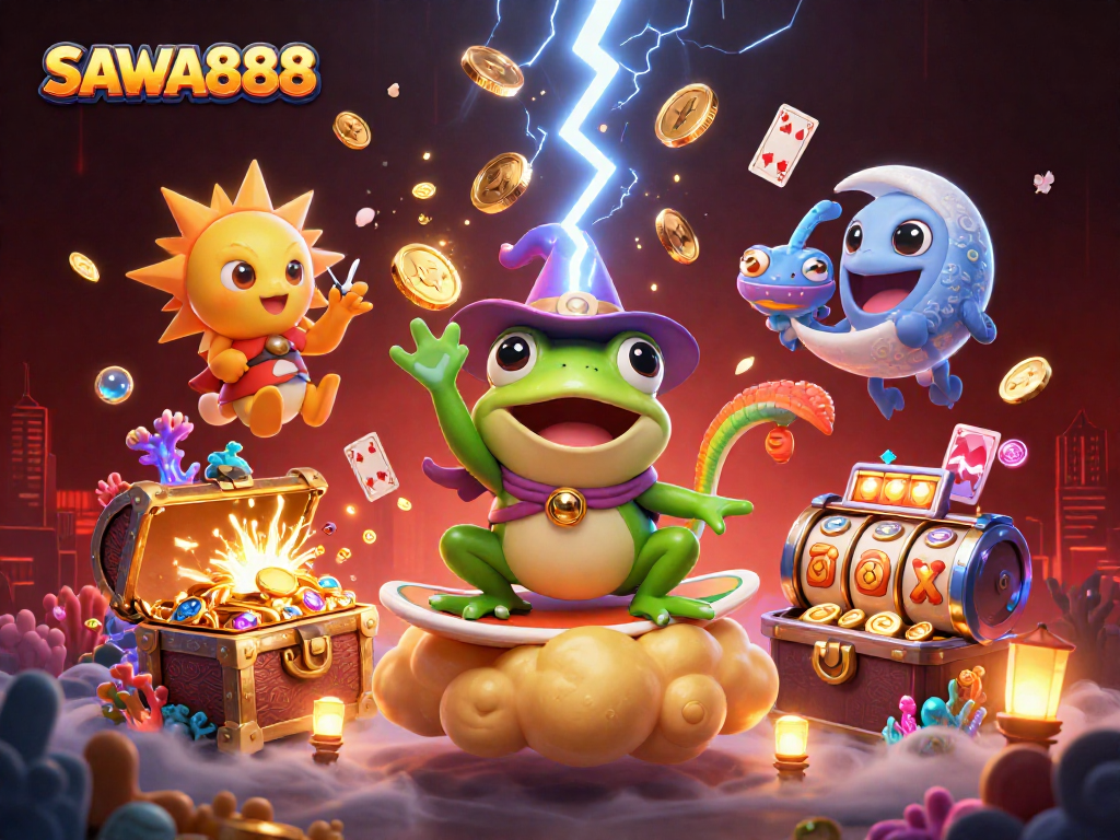 Engage with thrilling slots at SAWA888 while enjoying golden coins and vibrant characters in action.
