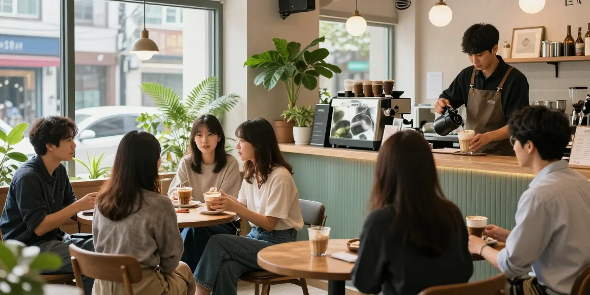 강남 멀리건에서 편안한 분위기 속 친구들과 함께하는 모습