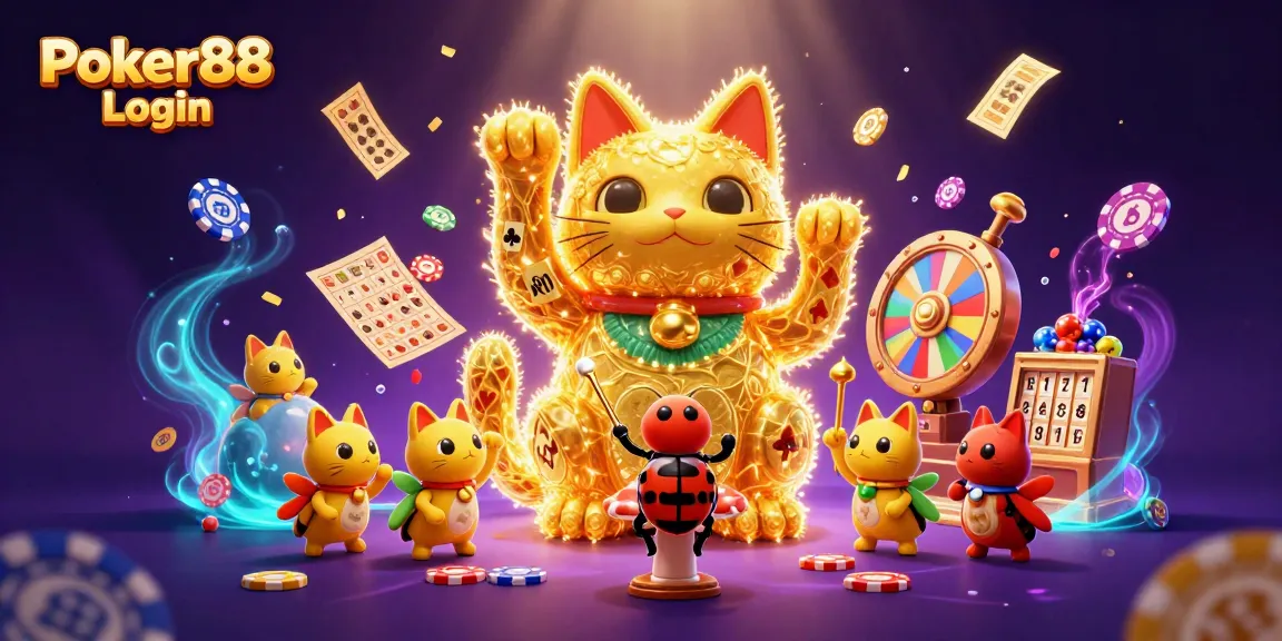 Play Poker88 Login to access vibrant casino visuals with golden fireflies and poker symbols.