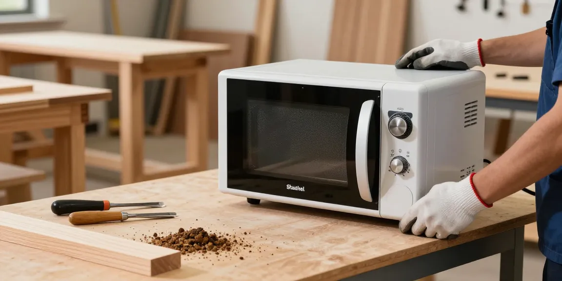 Shashel microwave pest control equipment in a wood processing workshop.