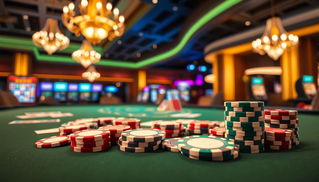 Engaging scene of a Non gamstop Casino Uk gaming table with vibrant chips, creating excitement.