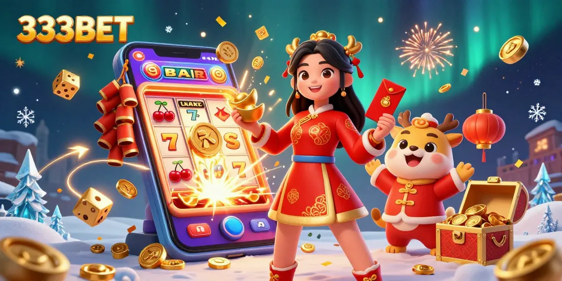 Engage in exciting gameplay with 333BET featuring vibrant slot machines and festive characters.