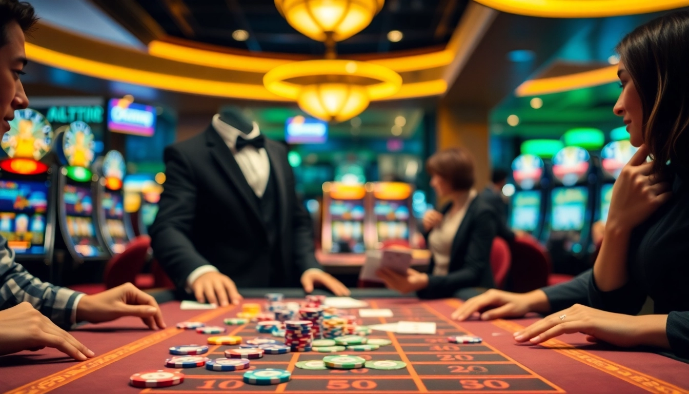 Experience the excitement at the link resmi totoplay88 casino gaming table, engaging players and vibrant chips.