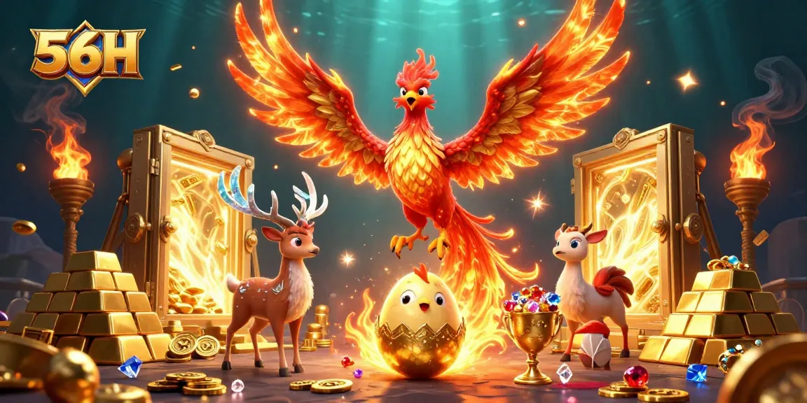 Engage in thrilling action at 56H with enchanting characters and dazzling treasures in a vibrant casino setting.