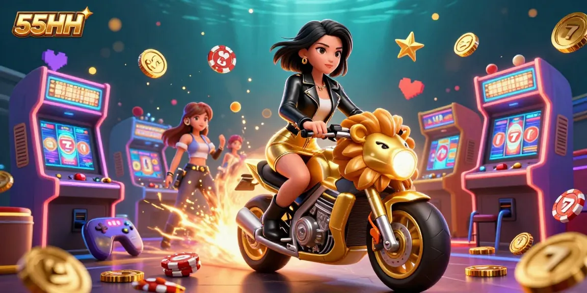Experience the thrill of 55HH with a 3D illustration showcasing vibrant gaming elements and exciting action.