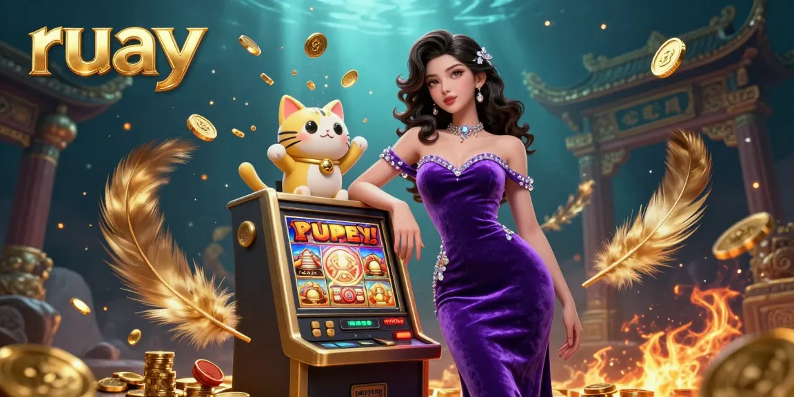 สัมผัสกับ ruay ผ่านการเฉลิมฉลองแจ็คพอตที่หรูหราพร้อมกับแมวกวัก, เหรียญ, และองค์ประกอบคาสิโนที่เต็มไปด้วยพลัง