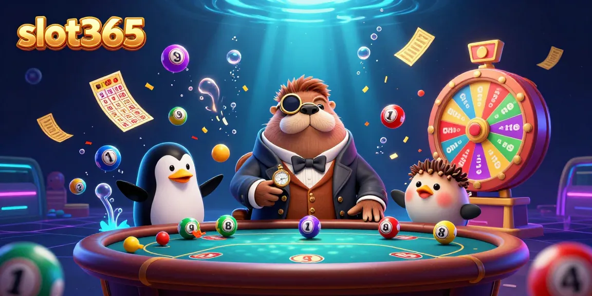Engaging 3D casino scene from slot365 featuring a walrus at a poker table amidst vibrant game elements.
