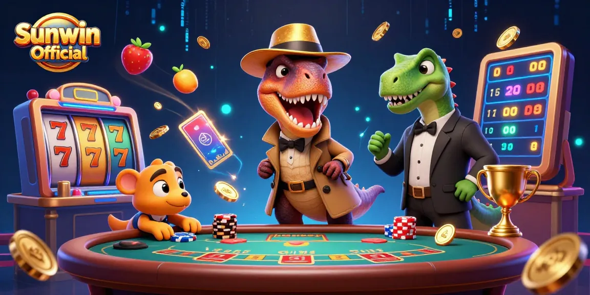 Experience dynamic gaming action at Sunwin Official with animated characters and vibrant casino elements.