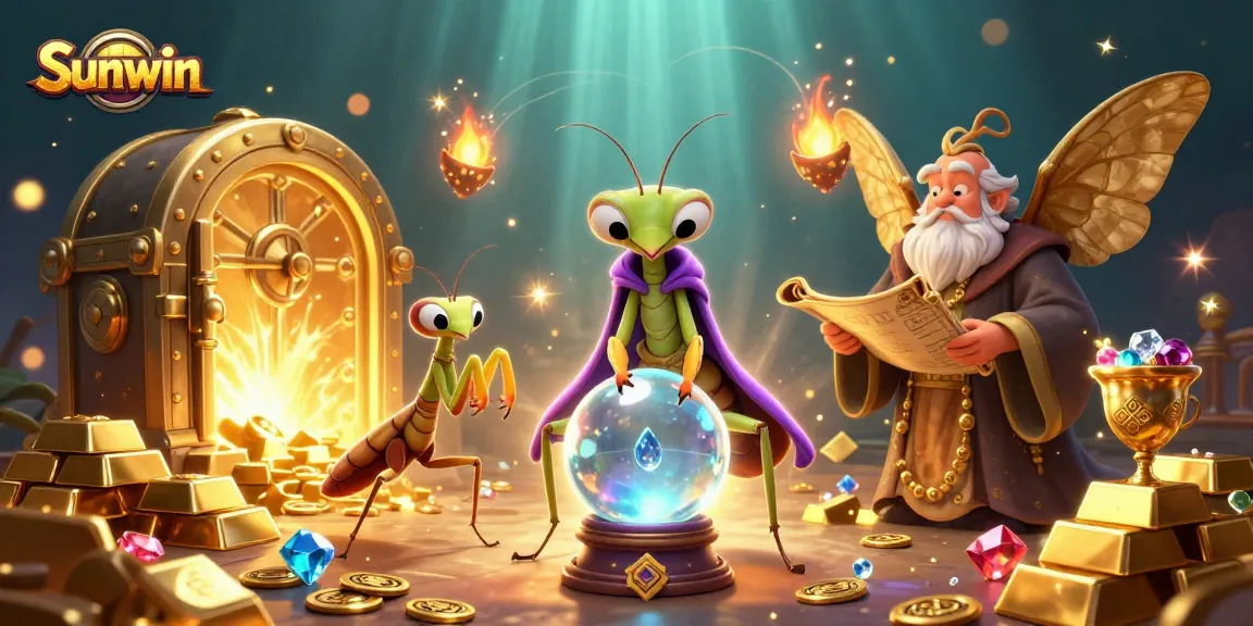 Engage with Sunwin's magical casino games featuring a fortune teller and a librarian amid riches.