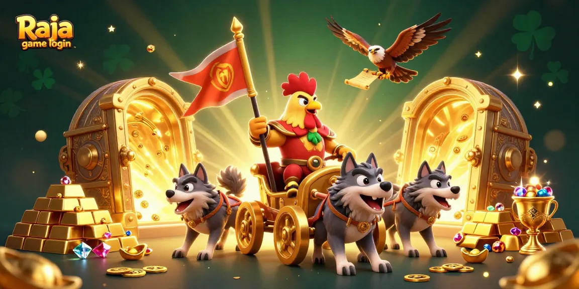 Immerse yourself in the excitement of Raja game login with a warrior-themed graphic showcasing action and treasure.