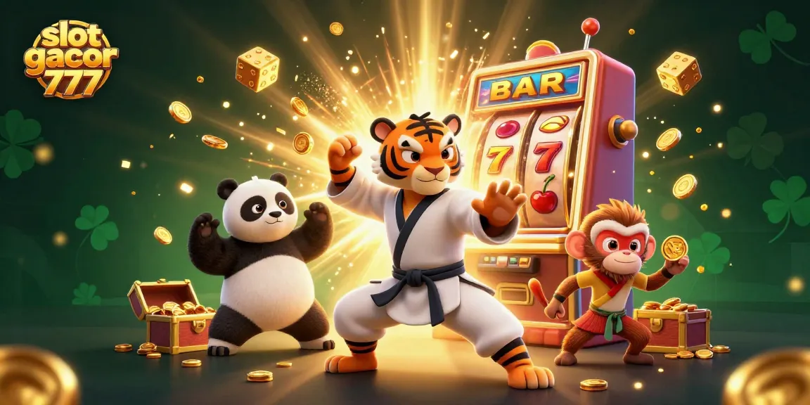 Experience slot gacor 777 excitement with a dynamic scene of cartoon characters and casino elements.