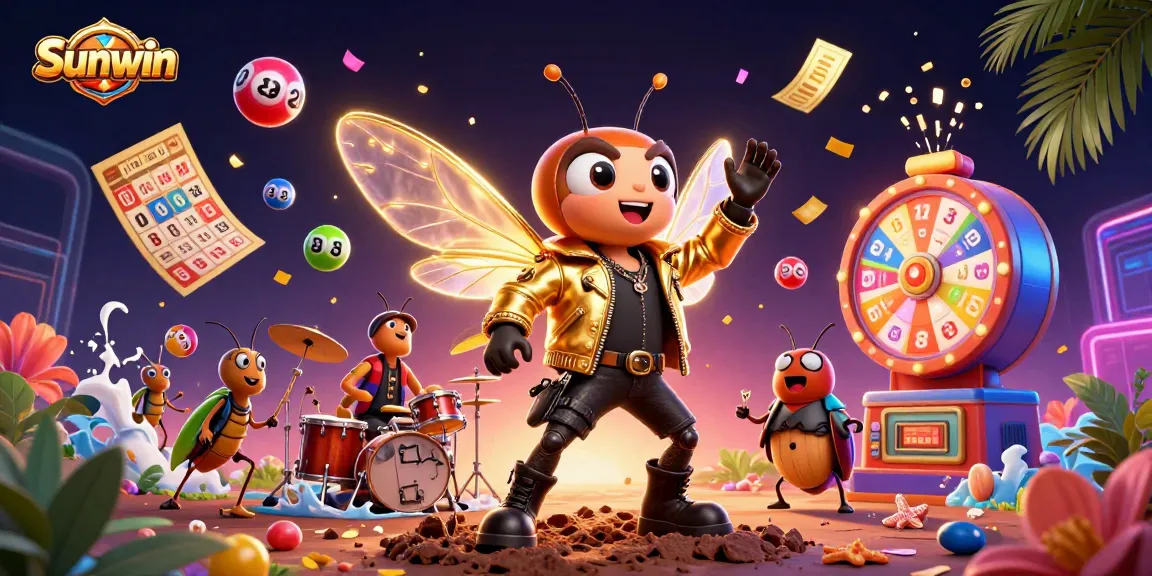Sunwin casino experience with colorful lottery elements and energetic characters in 3D.