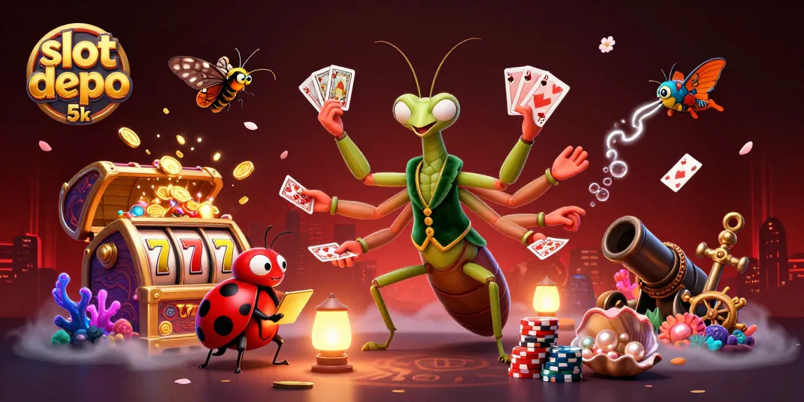 Engage with slot depo 5k in an energetic casino scene featuring a giant praying mantis and ladybug boss.